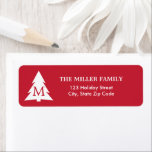 Modern Red White Julgran med Monogram Returadress Etikett<br><div class="desc">Lägg till ett modernt accent i dina helgdag- och postkuvert med returetiketter för anpassningsbar som innehåller ett vitt geometriskt träd med ett monogram på röd bakgrund. Anpassa den genom att lägga till din första sida, namn och adress i sidlisten. Om du vill se designen White Träd på Red jul Mönster...</div>