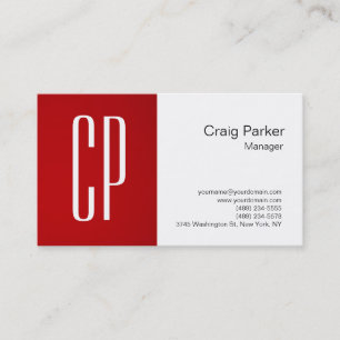 Modern Red White Monogram-Professionell Visitkort