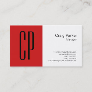 Modern Red White Monogram-Professionell Visitkort
