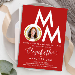 Modern Red White Mor Day Award Lunch Bold Typo Inbjudningar