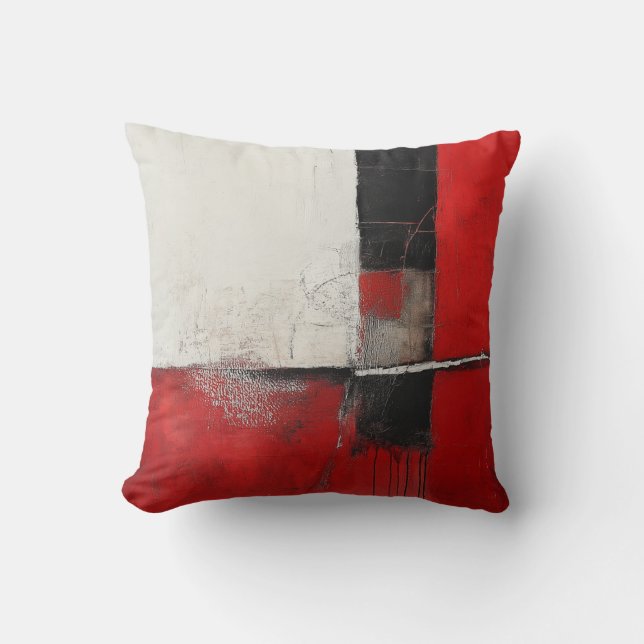 Modern Red, White och Black Abstrakt Dekorativ kud Kudde (Framsida)