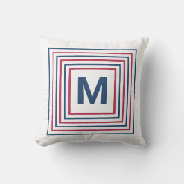 Modern Red White och Blue 4:e juli Monogram Kudde