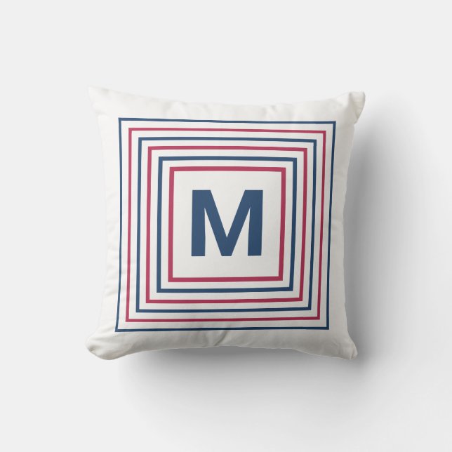 Modern Red White och Blue 4:e juli Monogram Kudde (Framsida)