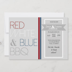 Modern Red White och Blue BBQ   4 juli Party Inbjudningar