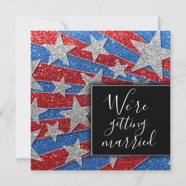 Modern Red White och Blue Glitter Stars Elegant Inbjudningar (Framsida)