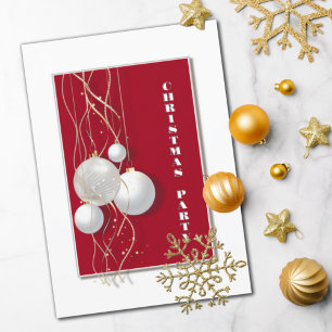 Modern Red, White och Guld jul Party Inbjudningar