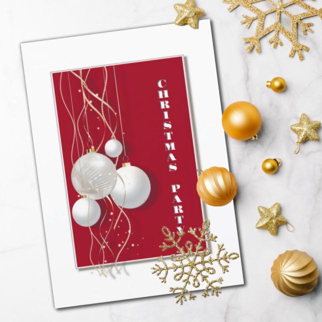Modern Red, White och Guld jul Party Inbjudningar (Skapare uppladdad)