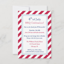 Modern Red White Rand 4:e juli BQ Party Inbjudningar