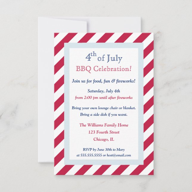 Modern Red White Rand 4:e juli BQ Party Inbjudningar (Framsida)