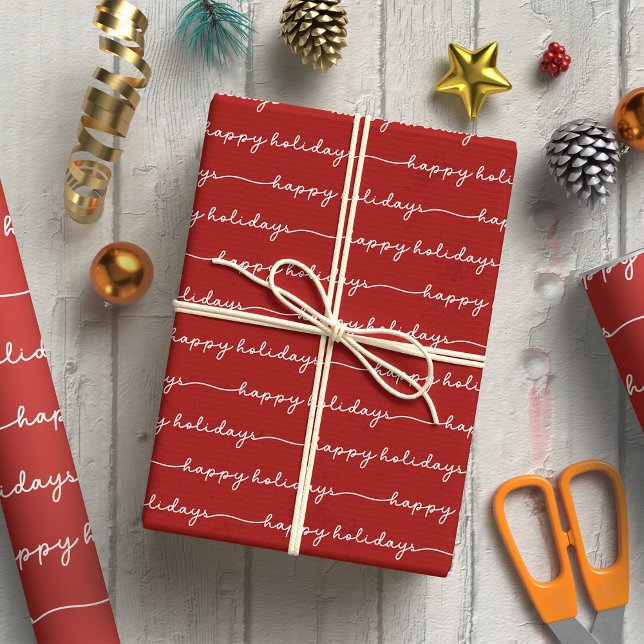 Modern Red & White Script Glad helg Presentpapper (Skapare uppladdad)