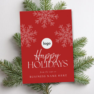 Modern Red White Snowflake Business Logotyp Julkort