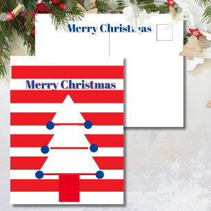 Modern Red & White Stripe Julgran Helgdag Vykort
