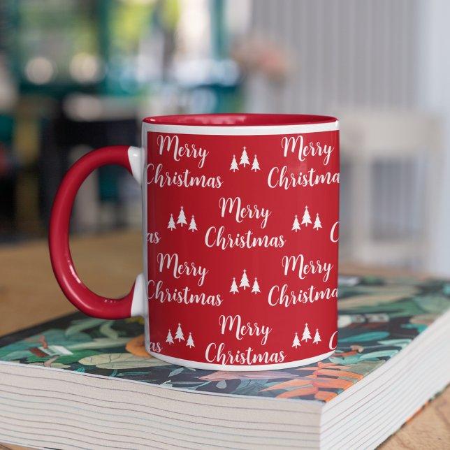 Modern Red White Träd God jul Mugg (Modern Red White Trees Merry Christmas Mug
)
