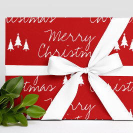 Modern Red White Träd Mönster God jul Presentpapper