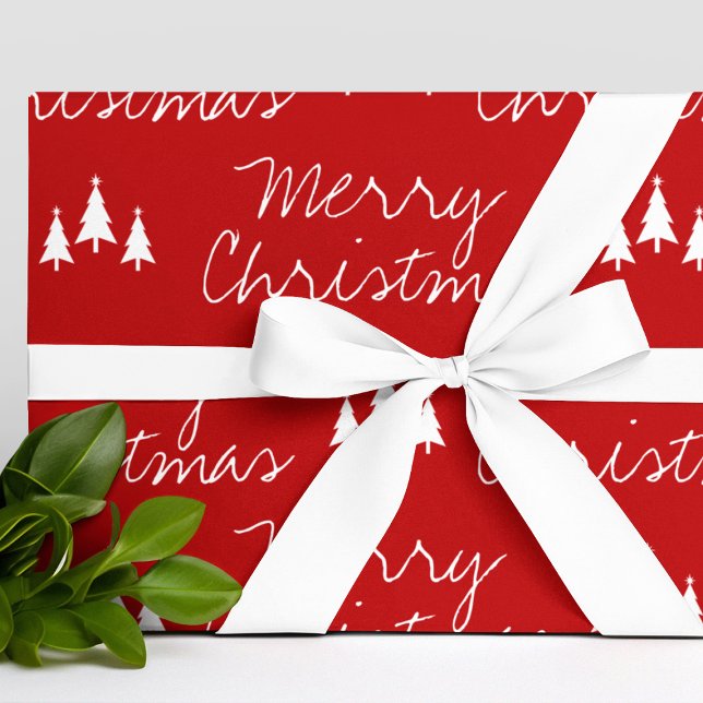 Modern Red White Träd Mönster God jul Presentpapper (Modern Red White Trees Pattern Merry Christmas Wrapping Paper
)