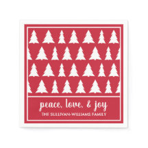 Modern Red White Träd Mönster Namn Julfest