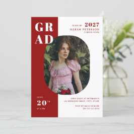 Modern Red & White Typography Photo Studenten Inbjudningar