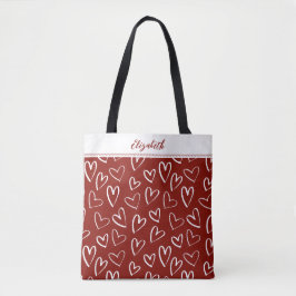 Modern Red White Valentine Hearts Monogram Tygkasse