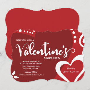 Modern Red White Valentine-inbjudan till middagsfe Inbjudningar
