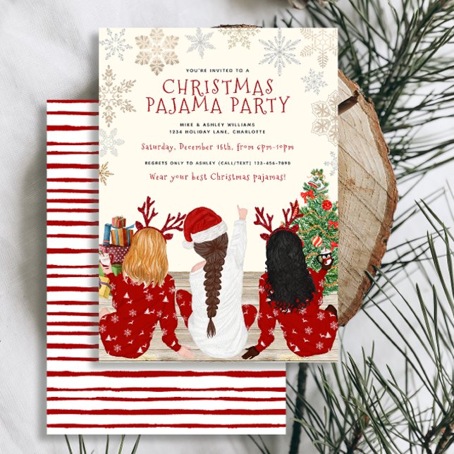 Modern Red & White Watercolor Pajama Party Inbjudningar (Set the tone for a cozy, winter Christmas pajama party with these cute, easy to personalize invites)