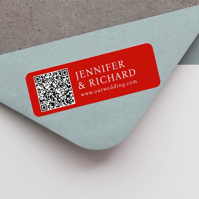 Modern Red White Webben Promotive QR Code Adress Returadress Etikett (Skapare uppladdad)