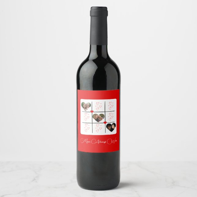 Modern Red XOXO Photo Calligraphy Valentines day Vinflaska Etikett (Framsida)