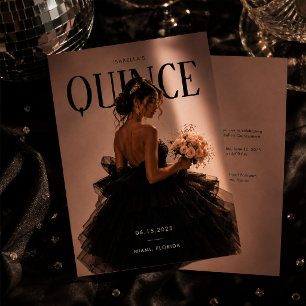 Modern redaktionell Quinceañera-fotoinbjudan Inbjudningar
