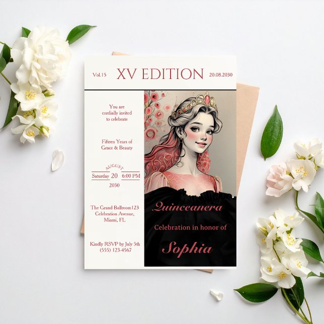 Modern redaktionell XV Quinceañera-inbjudan Inbjudningar (Skapare uppladdad)