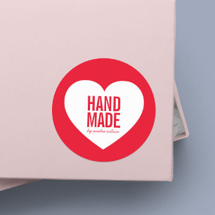 Modern redigerbar bakgrund Färg Handmade Heart Runt Klistermärke