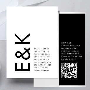 Modern REDIGERBAR Bold Monogram QR-kod RSVP Bröllo Inbjudningar