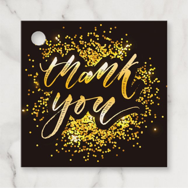 Modern redigerbar Bröllop Tack Guld Glitter Gåvor Etiketter (Framsida)