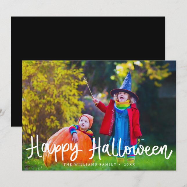 Modern redigerbar färg Glad Halloween fotokort Kort (Fram/baksida)