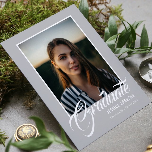 Modern redigerbar fotoblå för inbjudan till studen vykort (Skapare uppladdad)