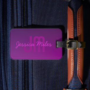 Modern redigerbar monogrammad text & Lila Ombre Bagagebricka