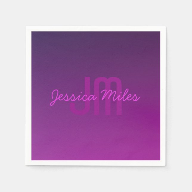 Modern redigerbar monogrammad text & Lila Ombre Pappersservett (Framsidan)