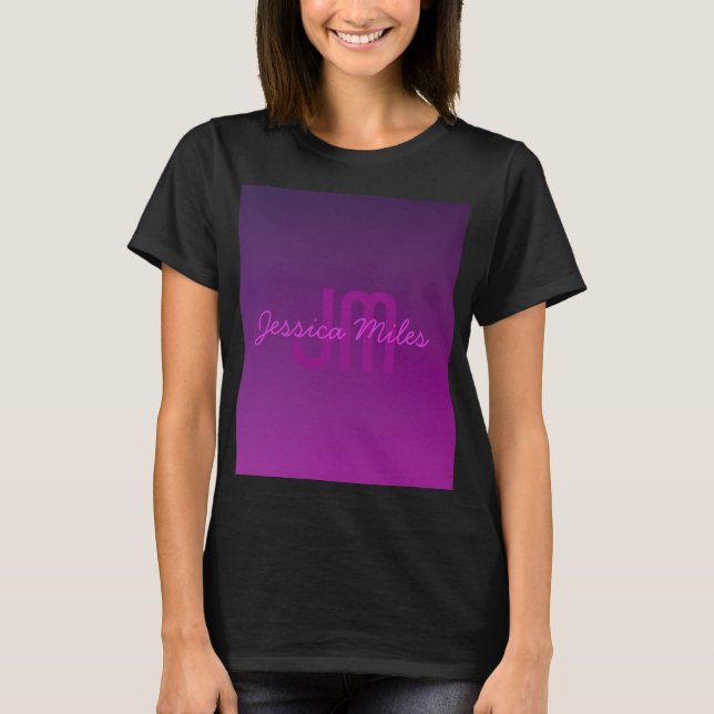 Modern redigerbar monogrammad text & Lila Ombre T Shirt (Framsida)