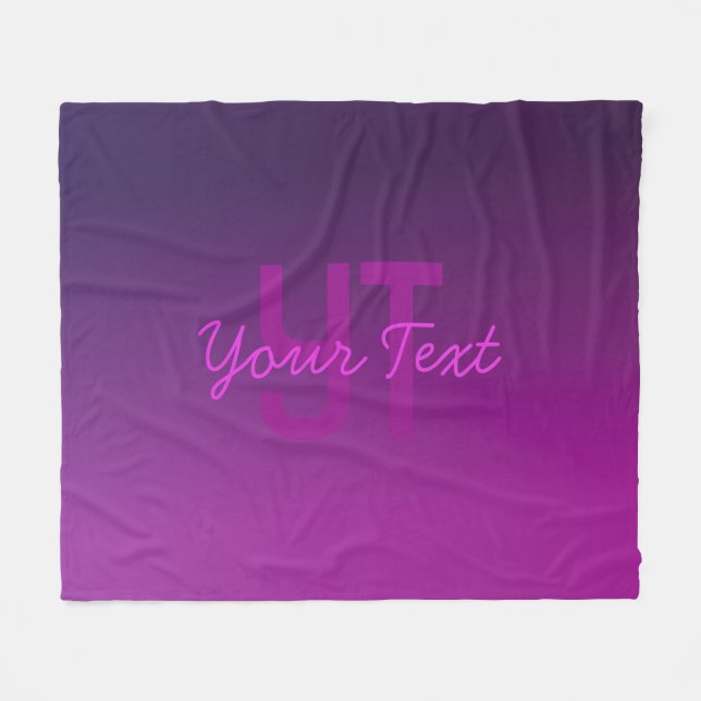 Modern redigerbar monogramtext & lila ombré  fleecefilt (Framsidan (Horisontell))