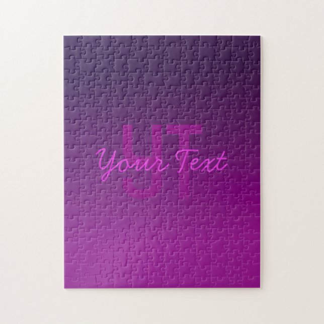 Modern redigerbar monogramtext & lila ombré  pussel (Vertikal)