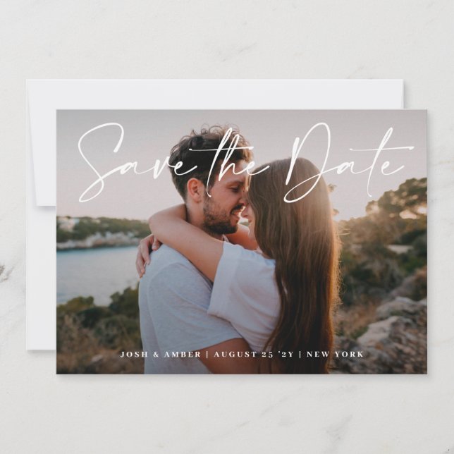 Modern redigerbar QR-kod för foto | Spara datumkor Inbjudningar (Framsida)