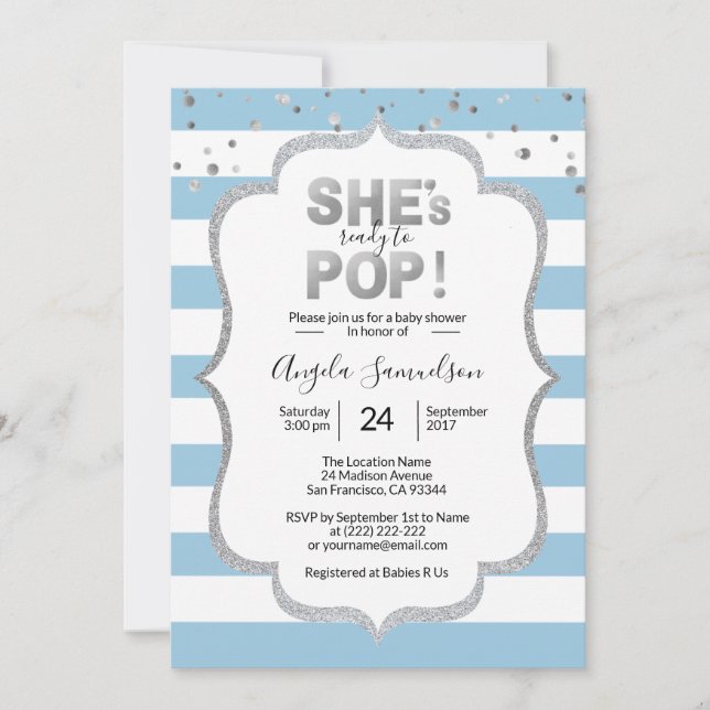 Modern Redo till PAR Silver BOY Baby Shower Inbjudningar (Framsida)