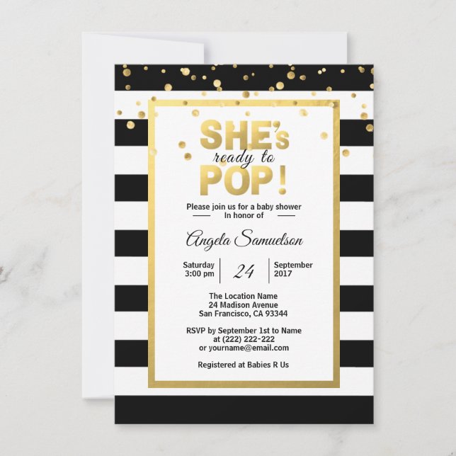 Modern Redo till POP Guld Unisex Baby Shower Inbjudningar (Framsida)