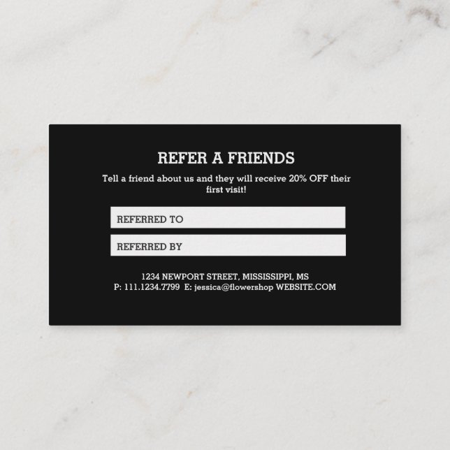 Modern referenskort för svart Grått, monogram Rabattkort (Baksida)