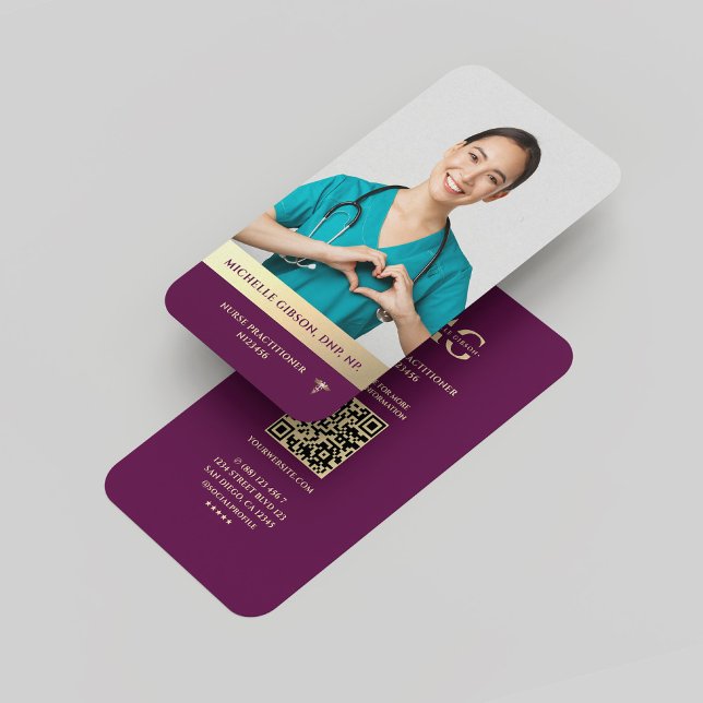 Modern registrerad Elegant Luxury Lila Guld Visitkort (Modern Registered Nurse Elegant Luxury Purple Gold Business Card
)