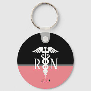 Modern registrerad Nurse Caduceus Rosa Monogram Nyckelring
