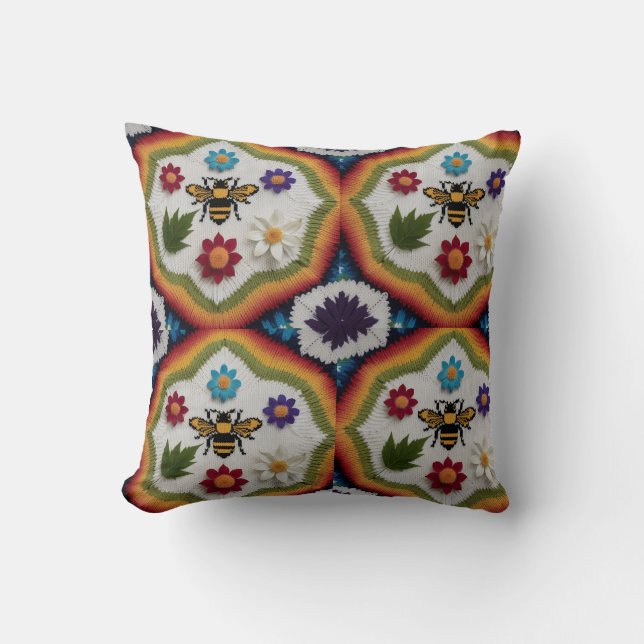 Modern regnbåge Fair Isle stickad mönster kastkudd Kudde (Framsida)