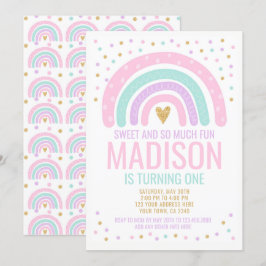 Modern regnbåge första födelsedag inbjudningar