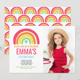 Modern regnbåge första födelsedag inbjudningar
