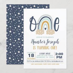 Modern regnbåge - första födelsedagsinbjudan - Boy Inbjudningar