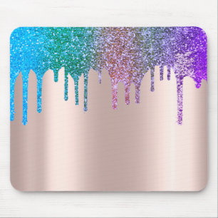 Modern regnbåge glitter droppar rose gold musmatta