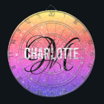 Modern regnbåge glitter monogram namn-brädbräda darttavla<br><div class="desc">Modern regnbåge i glitter med ett vitt typografiskt namn och svart monogram. Anpassa till namn och börja med.</div>